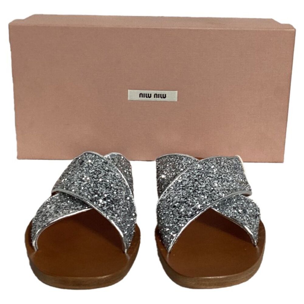 Pre Loved Miu Miu Glitter Crossstrap Flat Sandals… - image 8